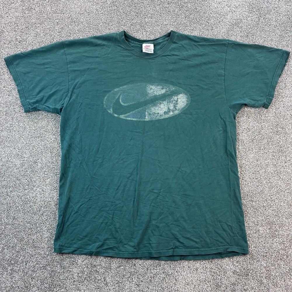 Vintage Nike Shirt Mens 2XL Green Faded Big Logo Swoosh Sportswear USA Made